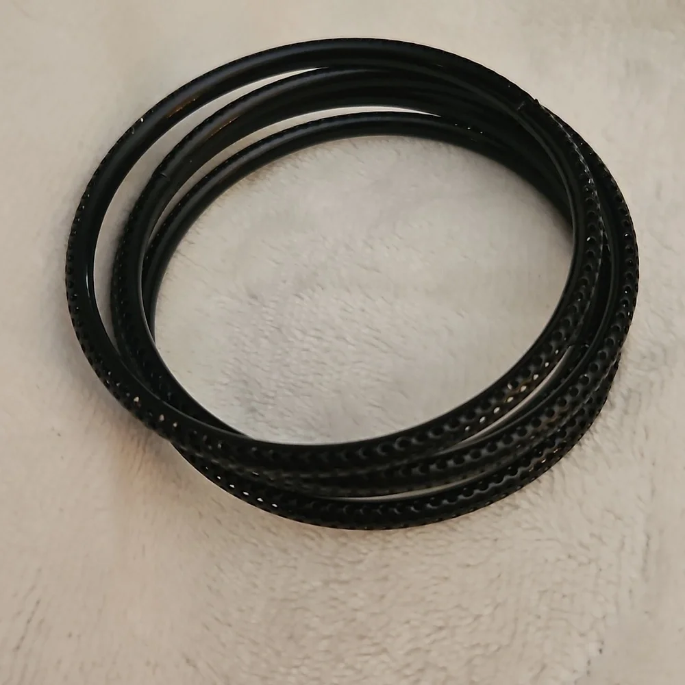 Stylish Black Metal and Acrylic Bangle Bracelets